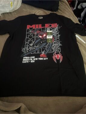 Marvel Miles Morales Black Graphic Tee with Red Accents